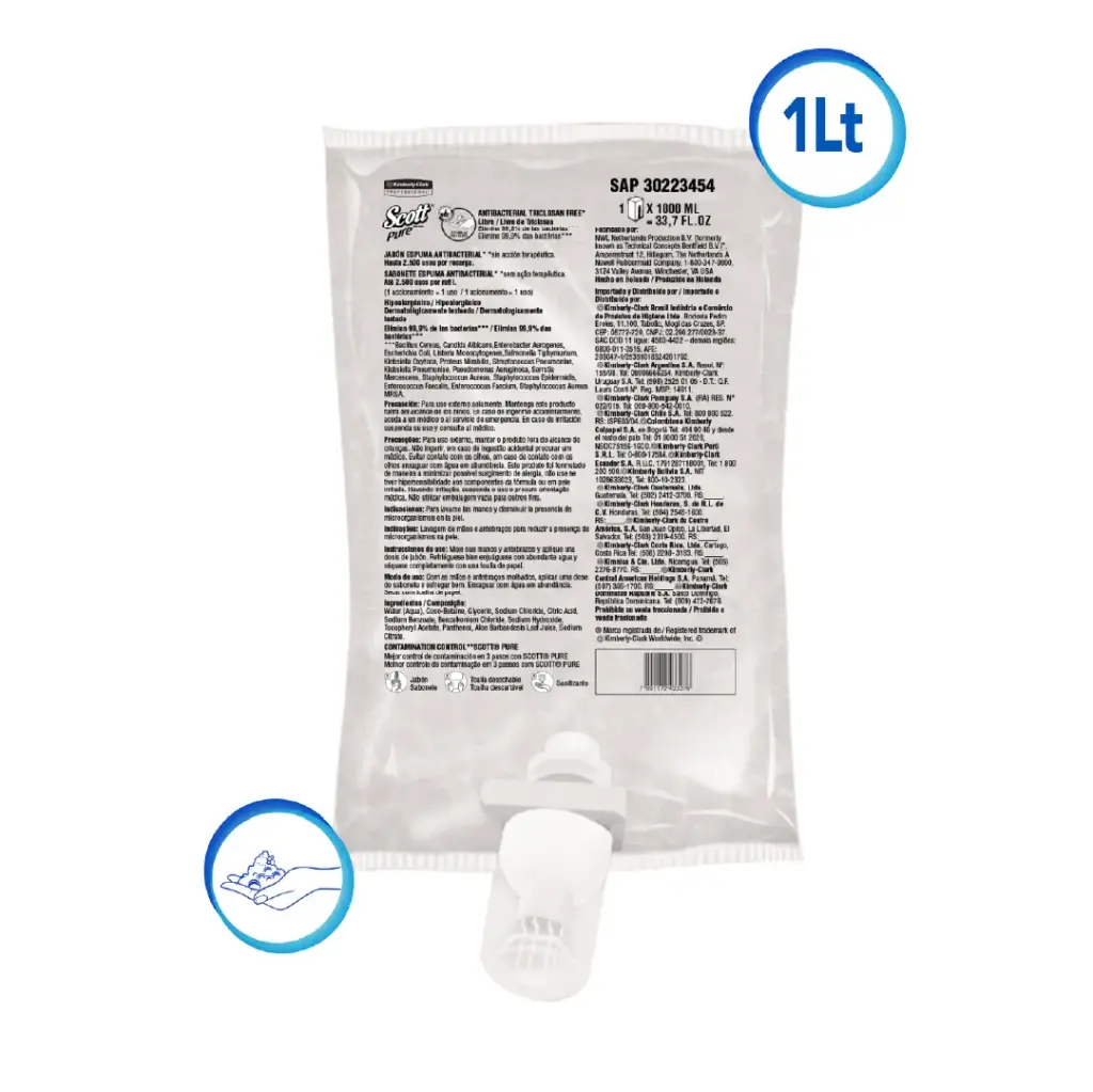 Jabón Antibacterial en Espuma para Manos - 1000 ml - Scott Control Pure - KCP