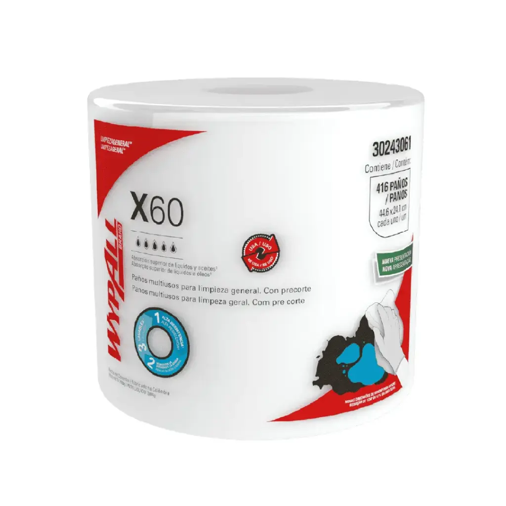Paños de Limpieza WypAll X60 Jumbo Roll - Blanco - Rollo de 416 Paños - KCP