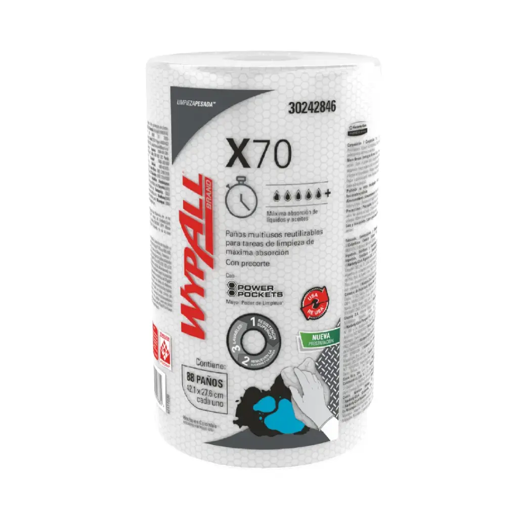 Paños de Limpieza WypAll X70 Antibacterial - Rollo de 88 Paños - KCP