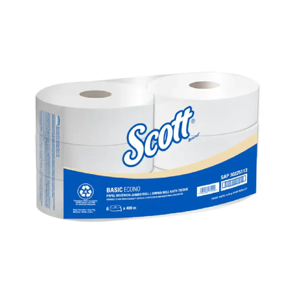 Papel Higiénico - Blanco - Scott Basic - Caja de 6 Rollos x 400 m - KCP