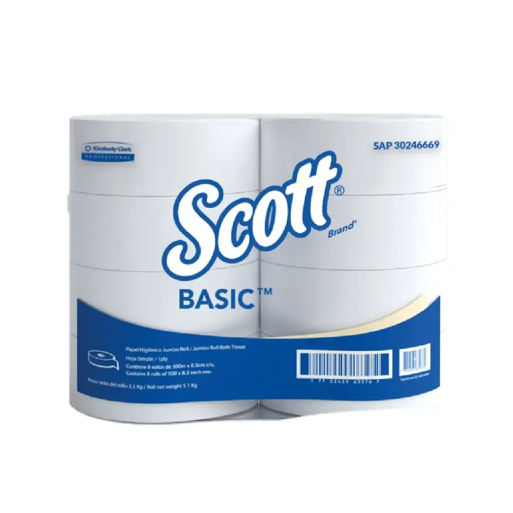 Papel Higiénico - Blanco - Scott Basic - Caja de 8 Rollos x 500 m - KCP