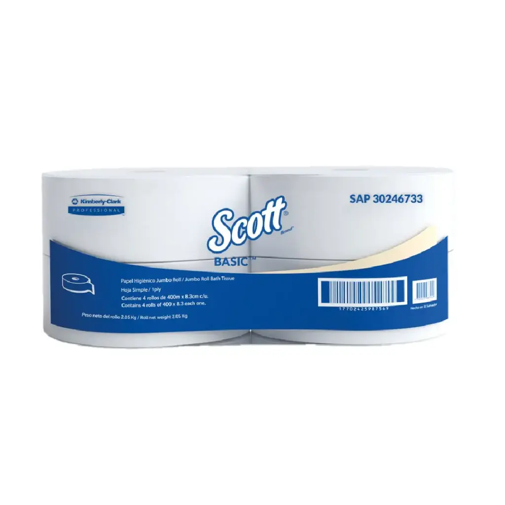 Papel Higiénico - Blanco - Scott Basic - Caja de 4 Rollos x 400 m - KCP