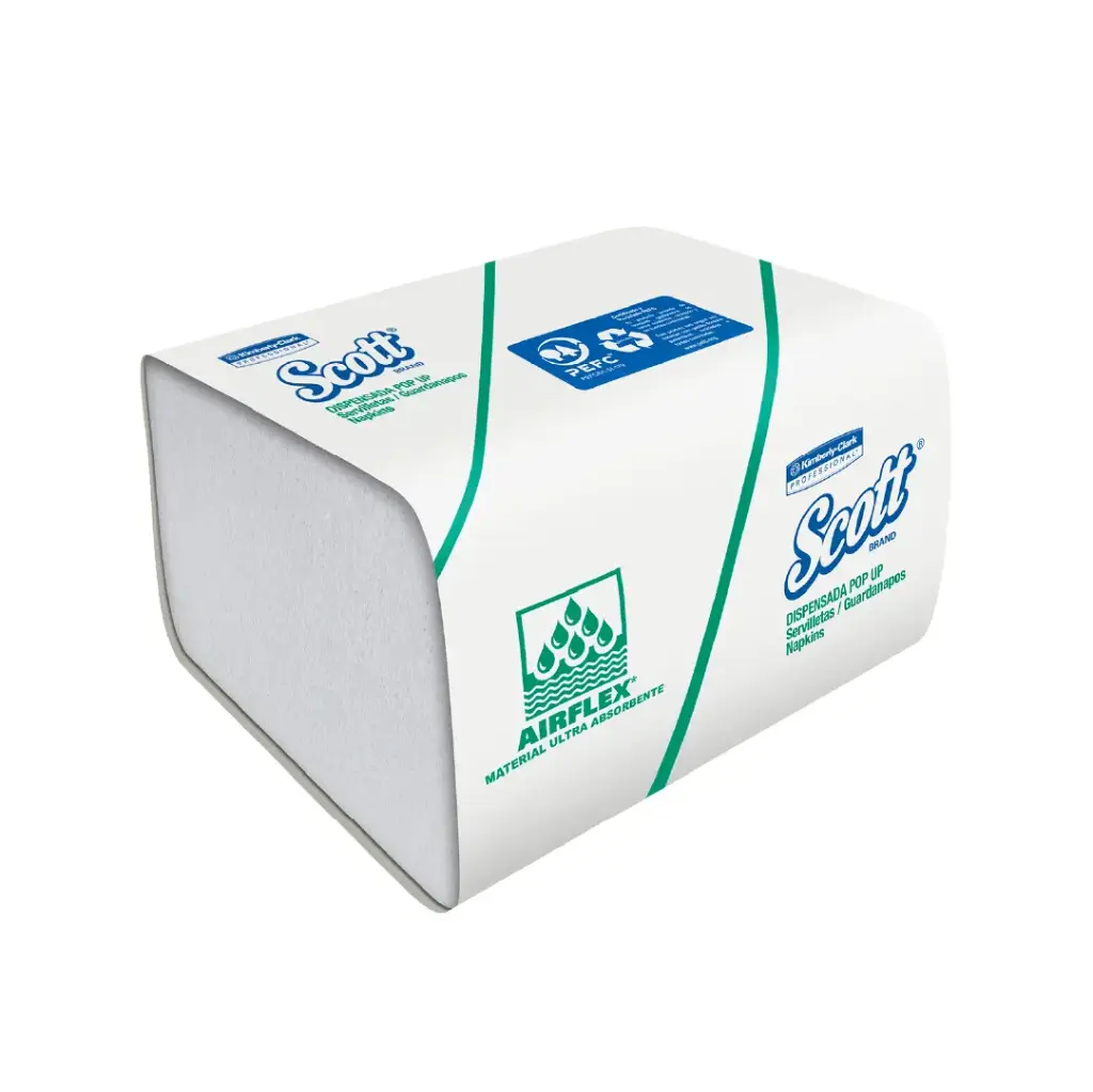 Papel Servilleta Interfoliada Eco Pop Up - Blanco - Scott Essential Airflex - Caja de 30 Paq. x 120 Hojas - KCP