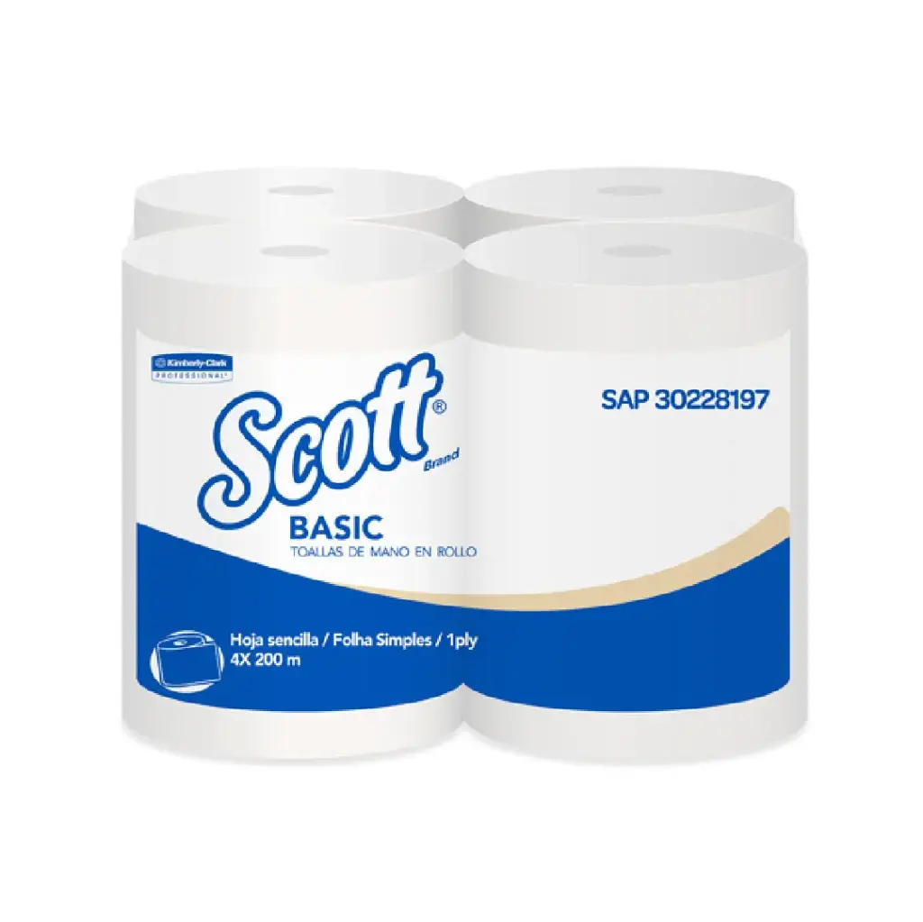 Papel Toalla de Manos - Blanco - Scott Basic Airflex - Caja de 4 Rollos x 200 m - KCP