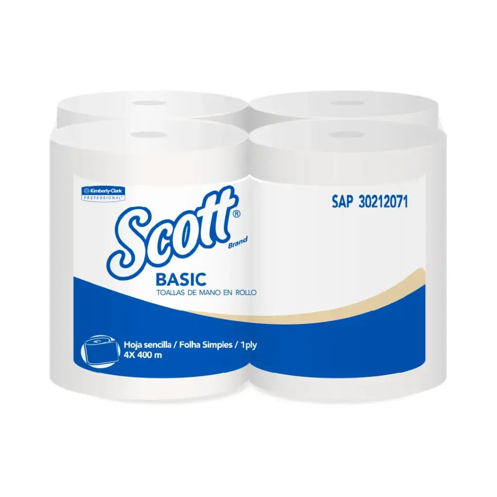 Papel Toalla de Manos - Blanco - Scott Basic Airflex - Caja de 4 Rollos x 400 m - KCP