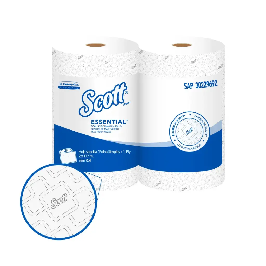 Papel Toalla de Manos - Blanco - Scott Essential Airflex - Caja de 6 Rollos x 177 m - KCP