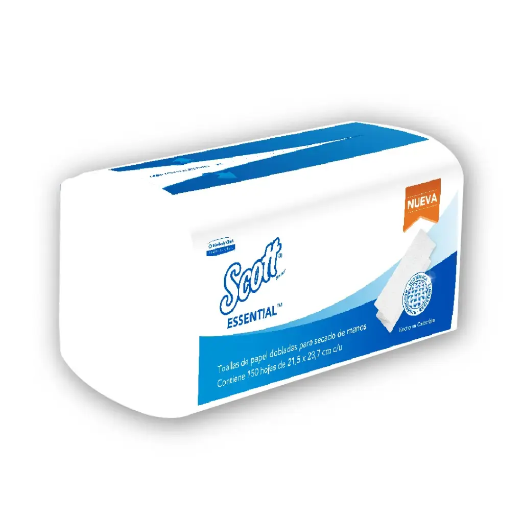 Papel Toalla de Manos Interfoliada - Blanco - Scott Essential - Caja de 25 Paq x 150 Hojas - KCP