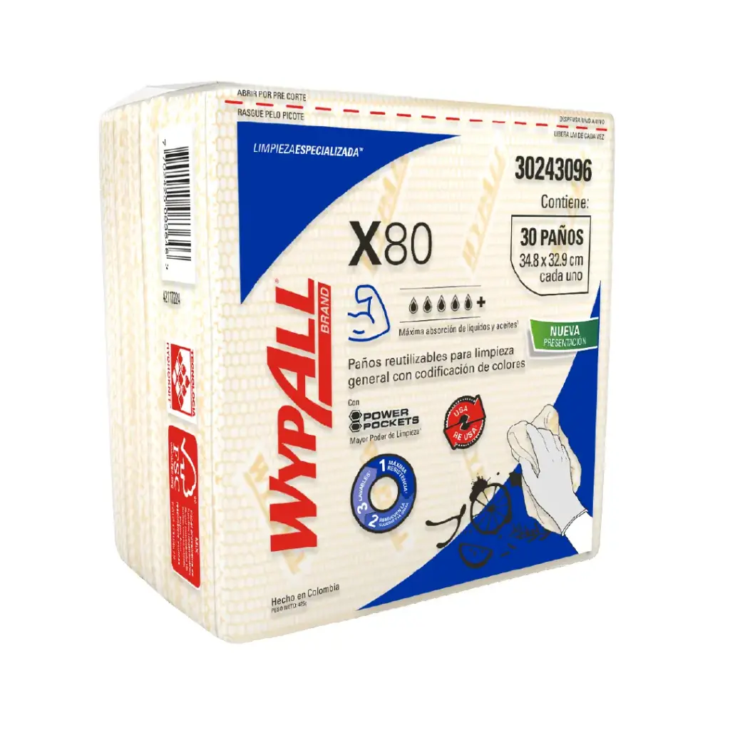 Paños de Limpieza WypAll X80 - Paq. de 30 Paños - KCP