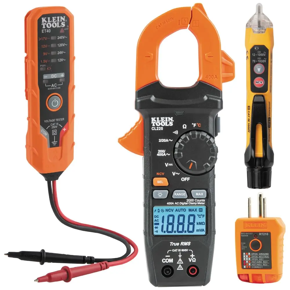 Amperímetro Digital de 400 A AC y 600 V AC/DC con Kit de Prueba Eléctica - Klein Tools