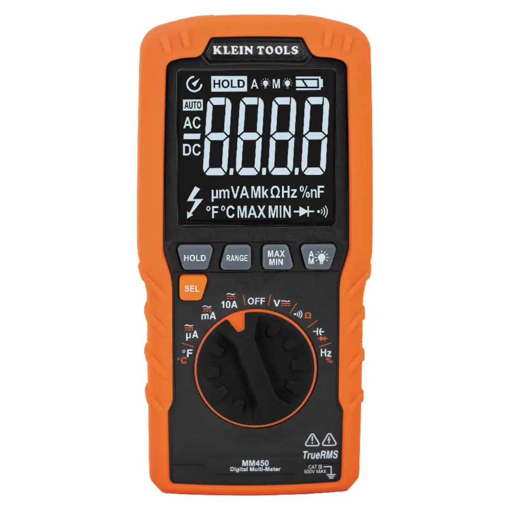 Multímetro Digital de Rango Automático con TRMS de Baja Impedancia de 1000 V / 10 A AC/DC con Medidor de Temperatura - Klein Tools