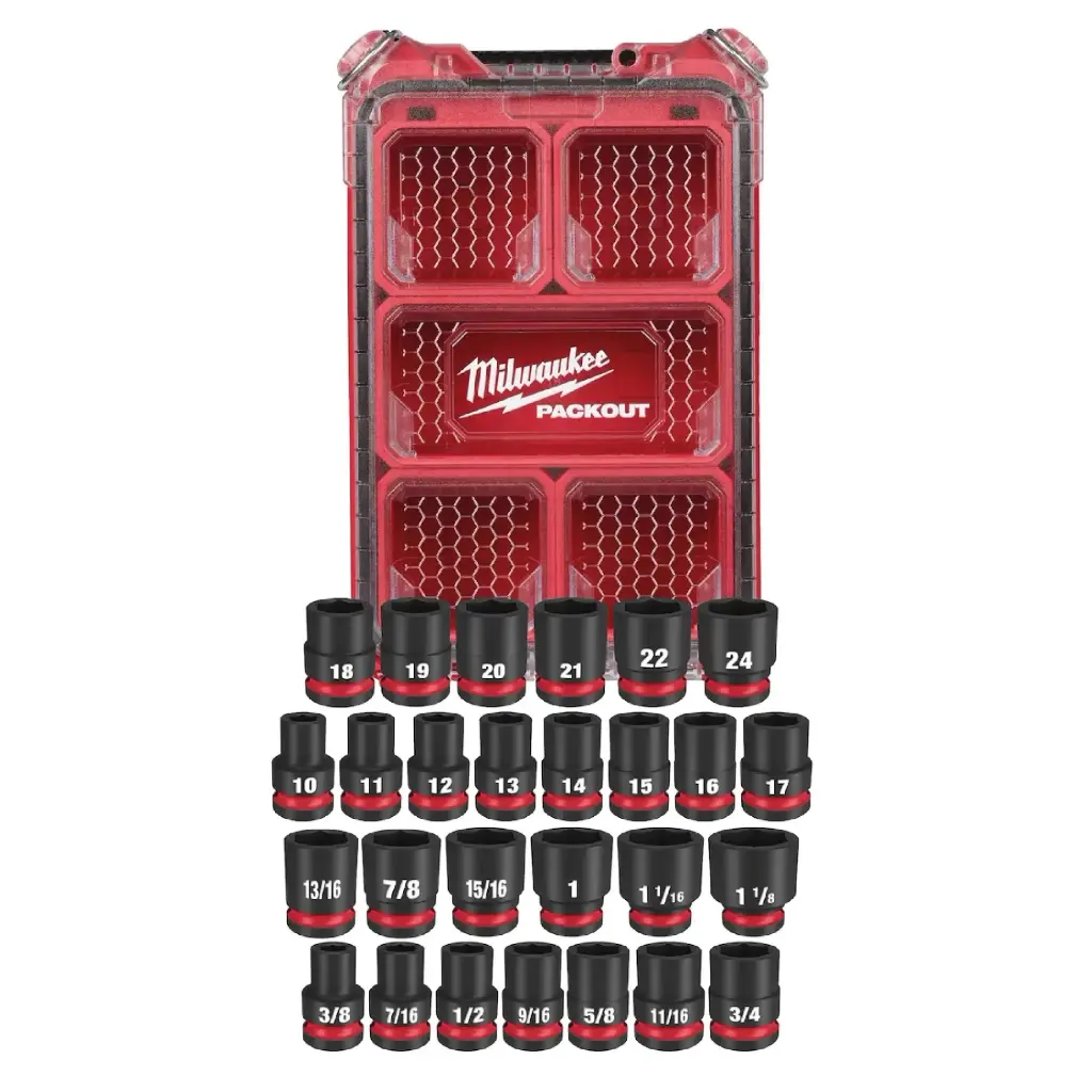 Juego de Socket de Impacto para Encastre de 1/2" con Packout de 27 Piezas Shockwave Impact Duty (6 Puntas - MM y SAE) - Milwaukee