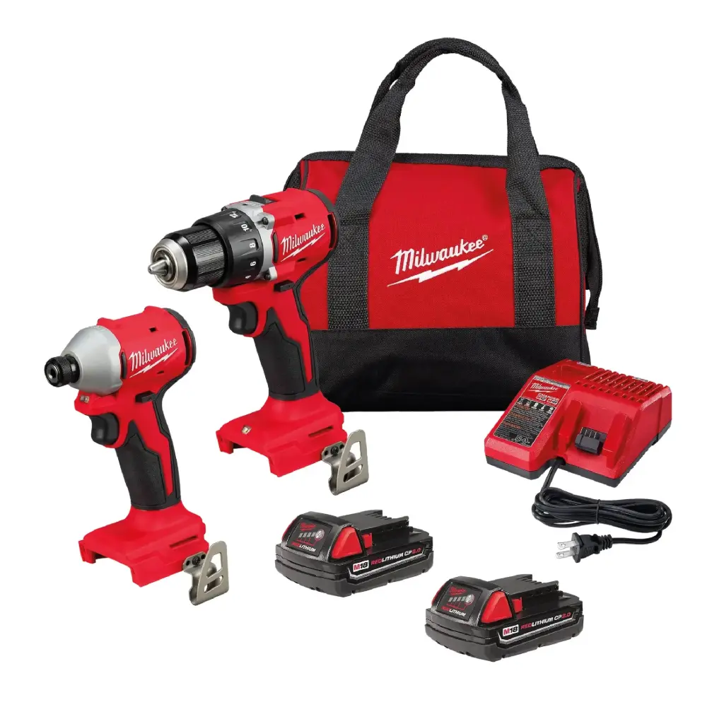 Kit Inalámbrico de Taladro Percutor/Destornillador 1/2" y Destornillador de Impacto Hexagonal 1/4" con 2 Baterías y 1 Cargador - Milwaukee